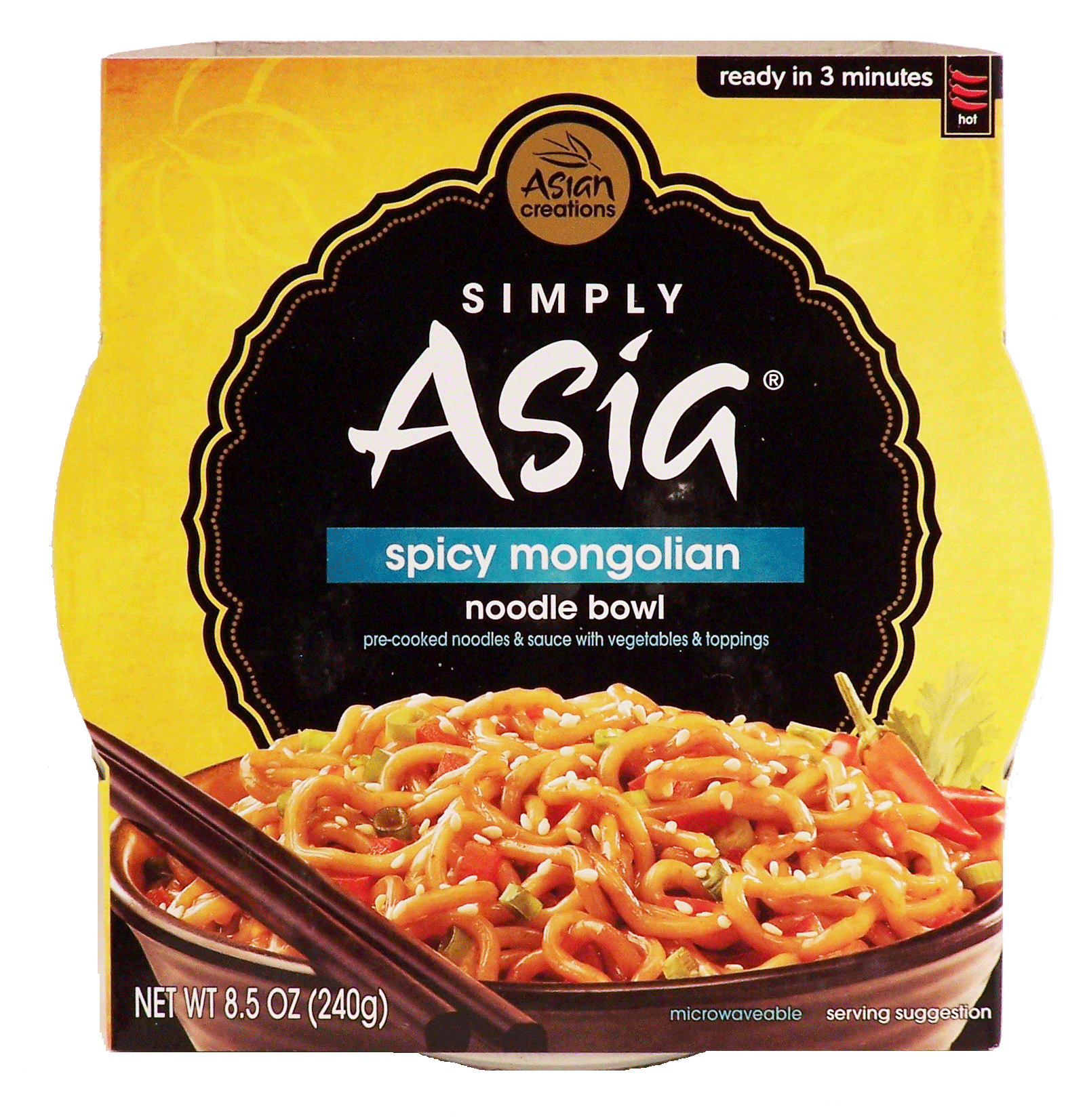 Simply Asia  spicy mongolian noodle bowl, pre-cooked noodles & sauce with vegetables & toppings Full-Size Picture